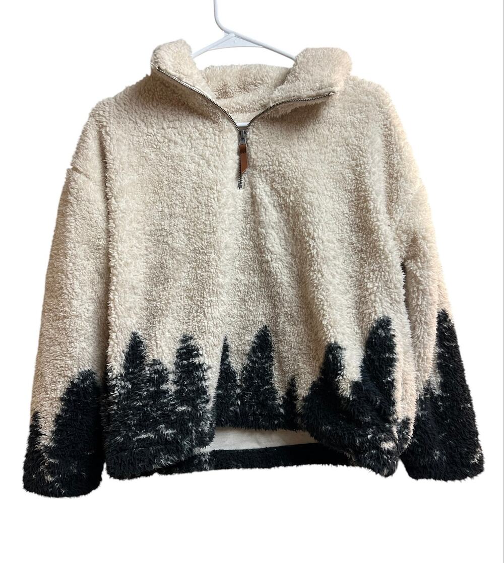Thread & Supply Quarter Zip Sherpa Pullover Forest Pattern Small